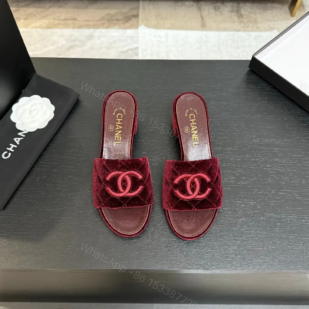 View 3 of Velvet Burgundy Mules: Luxe Quilted Open-Toe Comfort