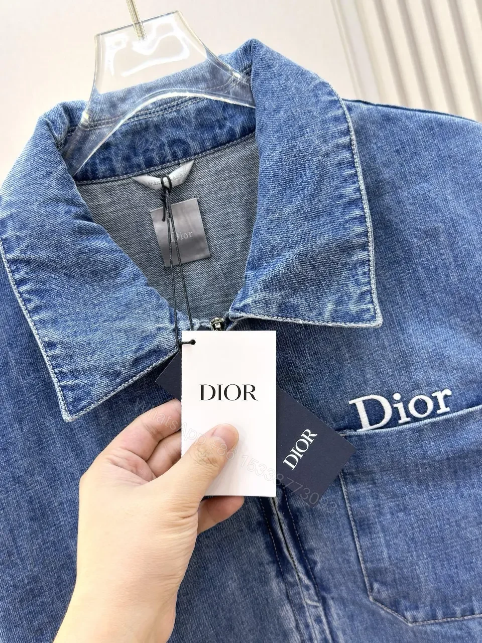 View 7 of Denim Utility Jacket with Dior-Inspired Pocket Detail