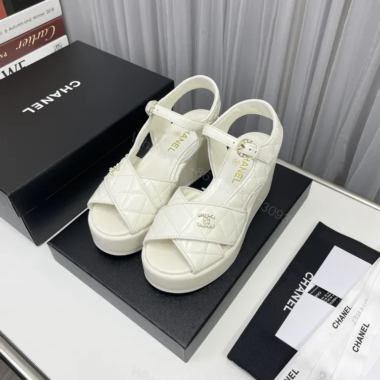 White Quilted Sandals – Chanel-Inspired Luxury, Comfortable Platform — view 1