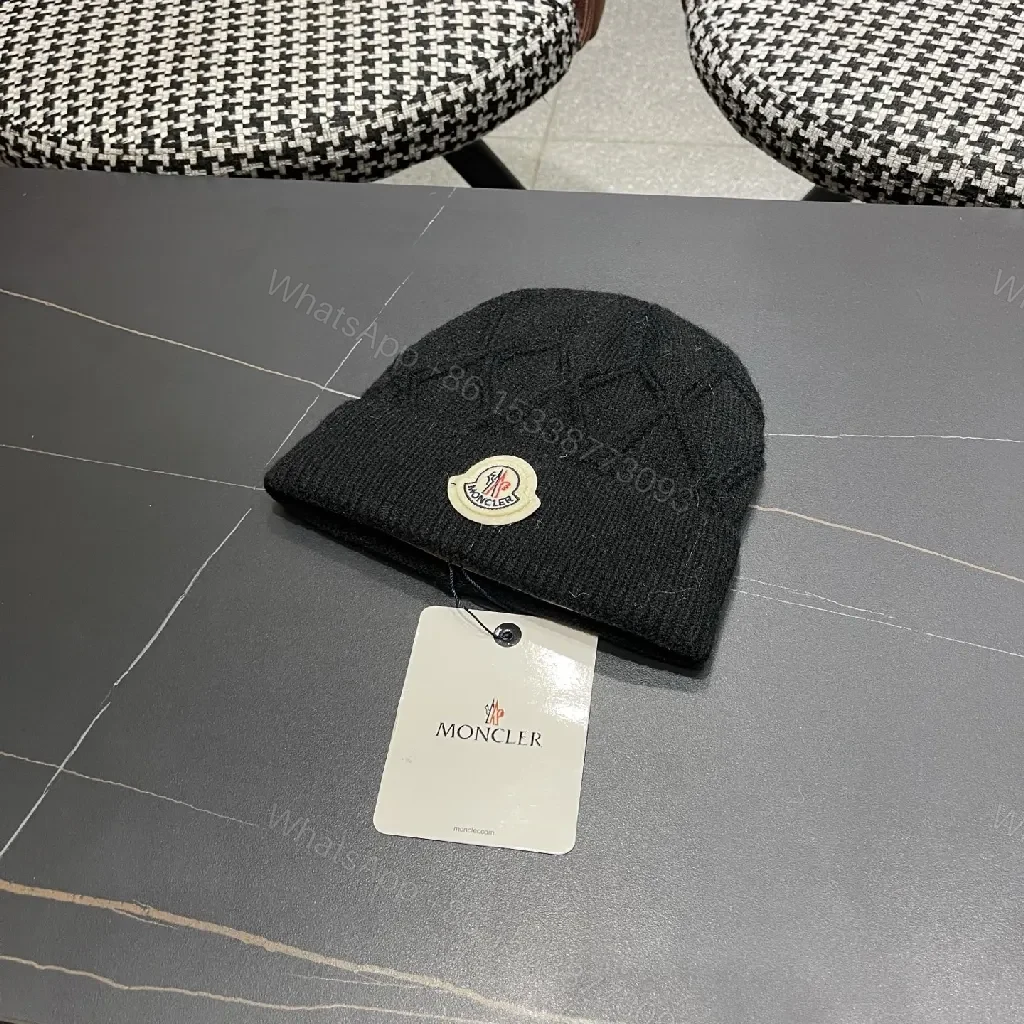 View 3 of Black Knit Beanie with Diamond Texture — Ultra-Wine?