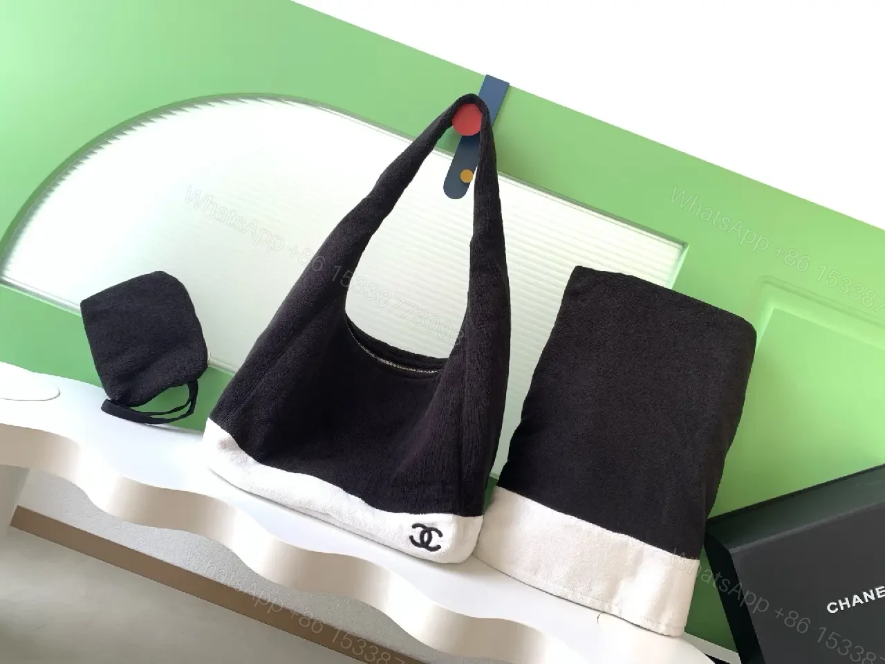 View 8 of Black Fabric Casual Tote Chanel Logo Tote Bag