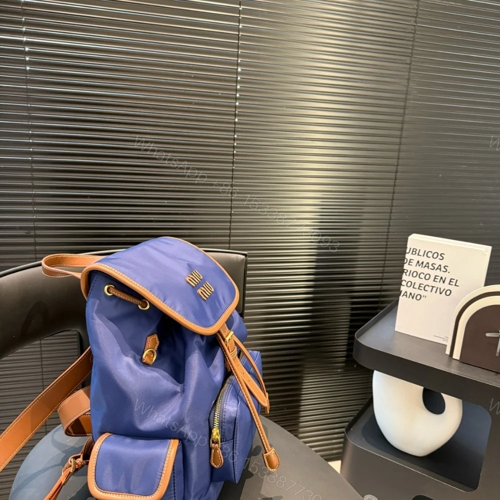 View 4 of MIUMIU CANVAS BACKPACK CORNFLOWER BLUE AND BRANDY 27CM 5BZ042 2IBQ F0TQF V OOO
