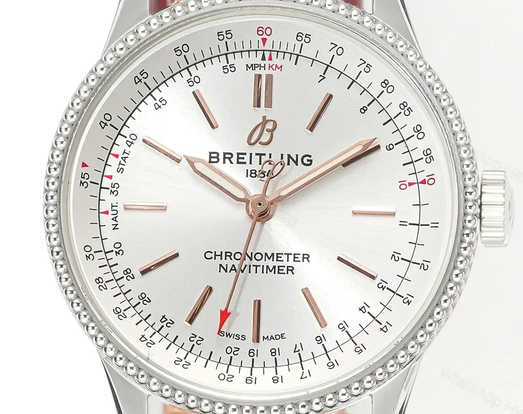 View 3 of GF Factory Breitling Women’s Navitimer Automatic Watch – Silver Dial with Red Leather Strap