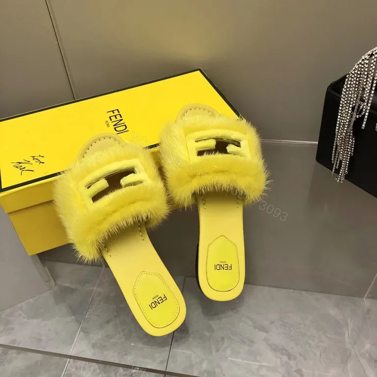 View 8 of Yellow Fur Slide: Luxe Fendi-Style, Contoured Comfort