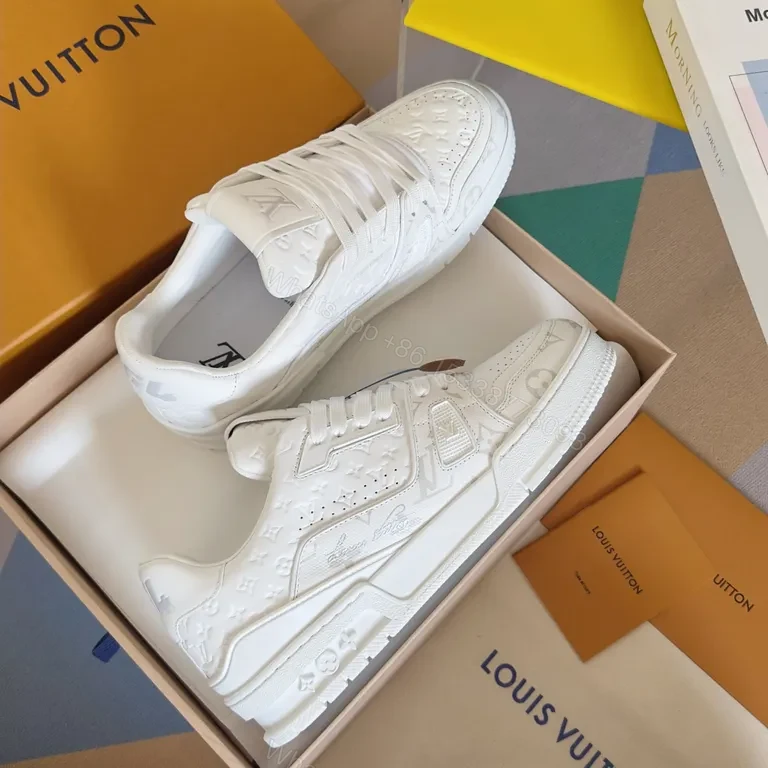 View 2 of Premium Leather LV-Accent White Sneakers: Classic, Comfortable, Versatile