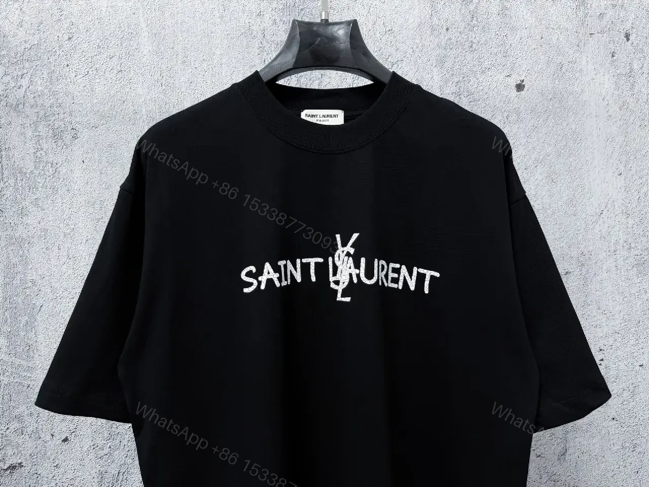 View 4 of Black Cotton Tee | Minimalist Saint-Laurent Inspired Graphic