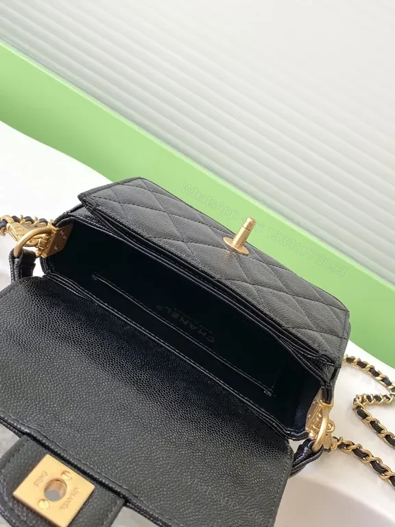 View 4 of Chic Quilted Mini Bag: Black Leather, Gold Accent, Structured Crossbody
