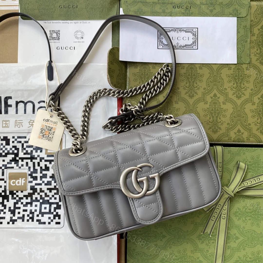 Gucci 高仿灰色GG Marmont女包 鏈條細節完美呈現 — view 1
