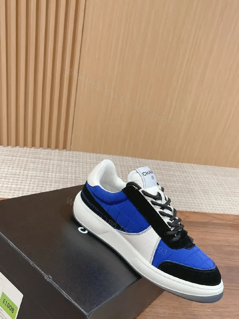 View 8 of Blue-Trim Suede-Textile High-Top Sneakers: Chic Comfort, Urban Edge