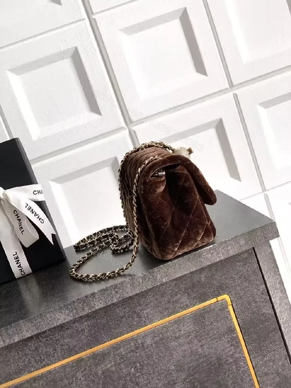 View 5 of Chic Velvet Quilted Crossbody Bag with Gold Hardware