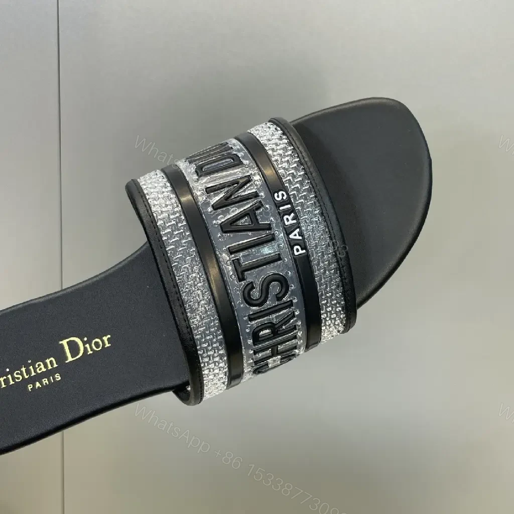 View 8 of Bold Black Synthetic Slide + Braided Strap Luxe + DIOR-inspired Comfort Slides