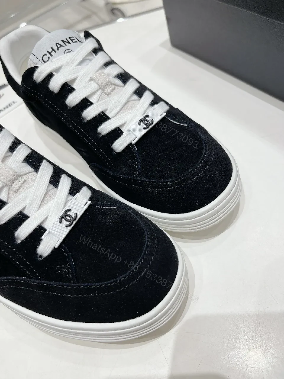 View 9 of Black & White Suede Leather Sneakers - Subtle Logo Details, Everyday High-Tops