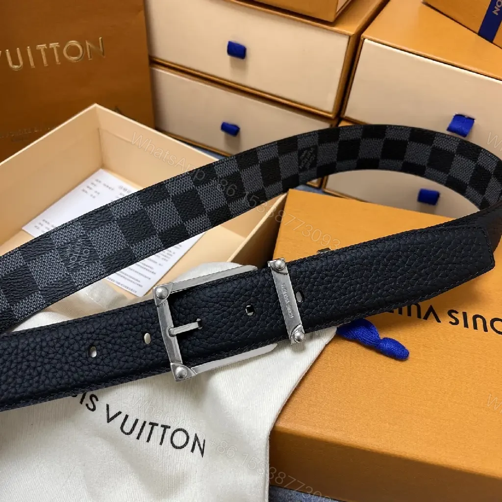 View 3 of Dual-Texture Leather Belt: Mono-Chic Checkerboard Accent Belt