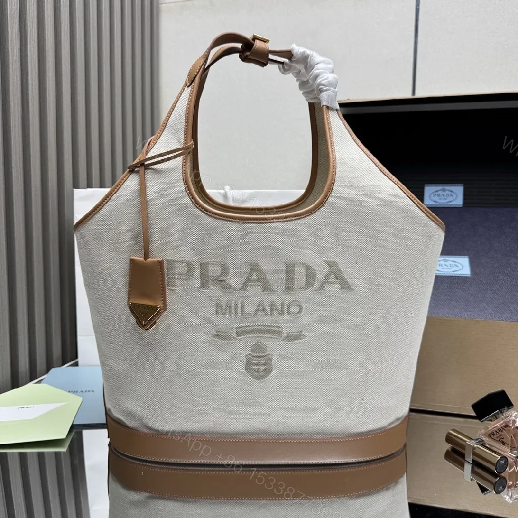 Linen Tote with Leather Trim: Everyday Luxury Tote — view 1