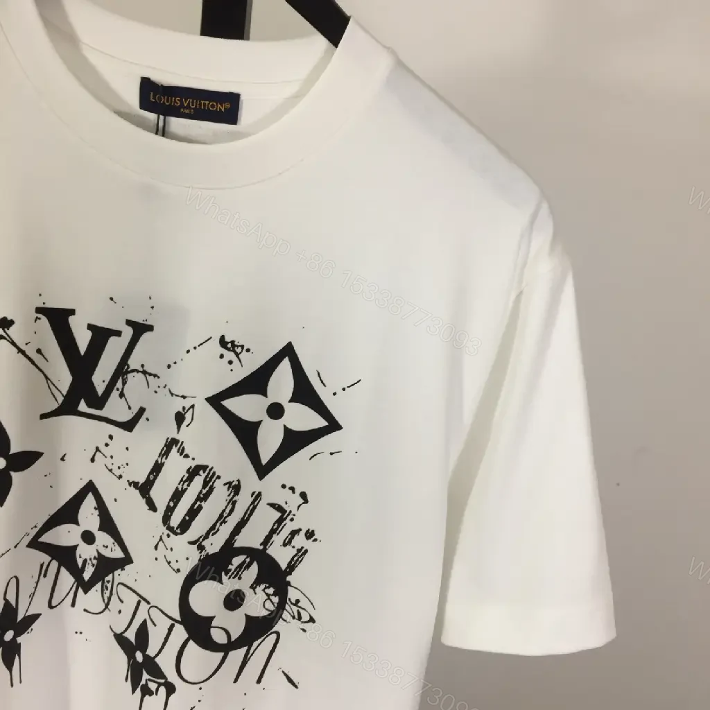 View 5 of White Cotton LV-Inspired Graphic Tee - Bold Modern Streetwear