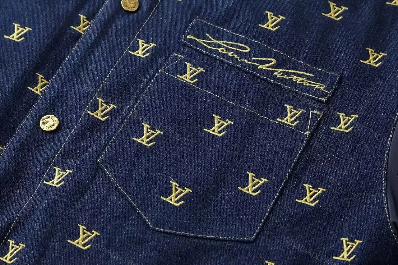 View 2 of Monogram Denim Varsity Jacket - Navy, Signature LV Detail