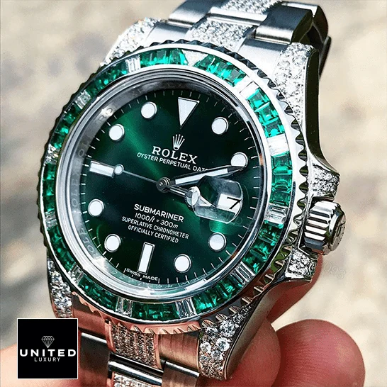 View 5 of Rolex Submariner Hulk 116610LV Diamond Green Dial Iced Out Replica