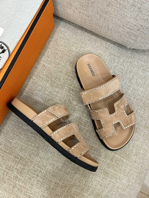 View 6 of Soft-Tone Leather Sandals with H Motif â€“ Luxe Everyday Comfort