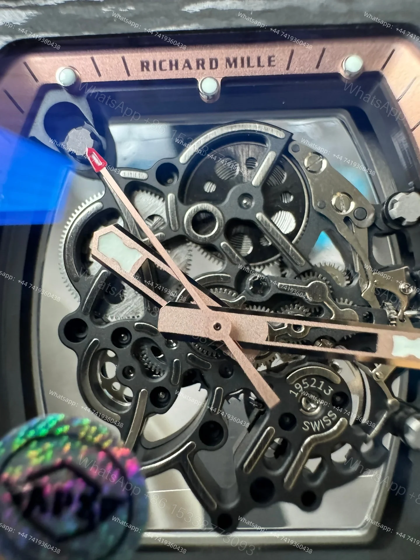 View 3 of Super Clone Richard Mille RM 055 Carbon TPT Rose Gold Skeleton 1:1 Replica Watch