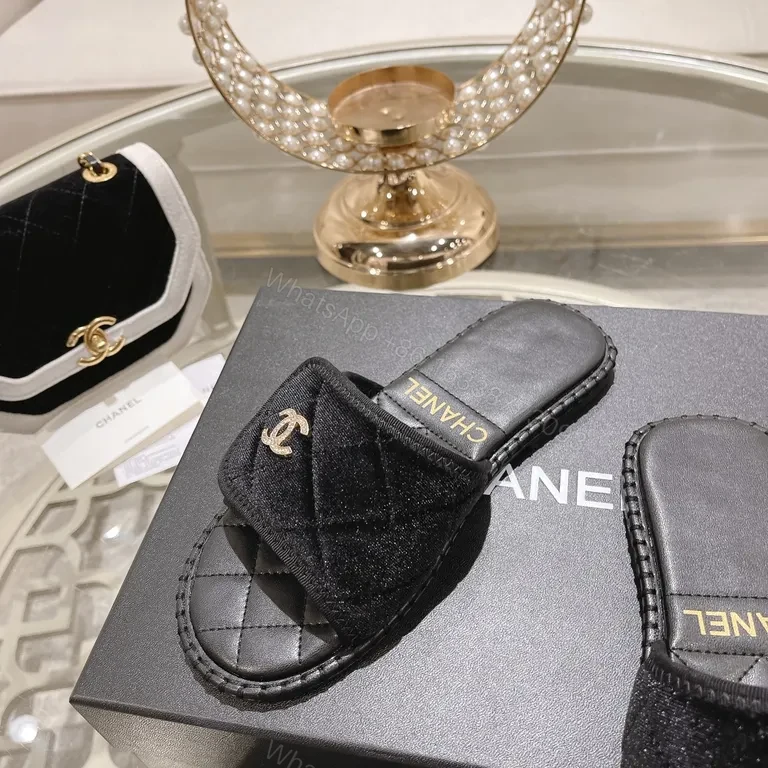View 6 of Chanel Velvet-Trim Slide Sandals: Luxe Comfort Sandals