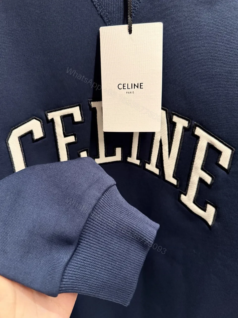 View 5 of Navy Collegiate Logo Sweatshirt with Soft Knit Comfort