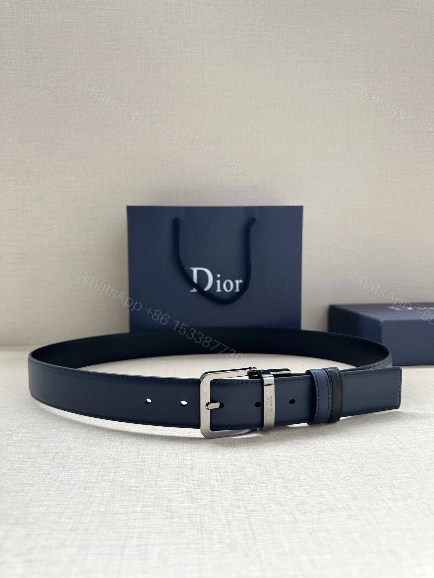 Dior原單皮帶 男士藍色霧面牛皮 寬版平頭銀扣款經典再現 — view 1