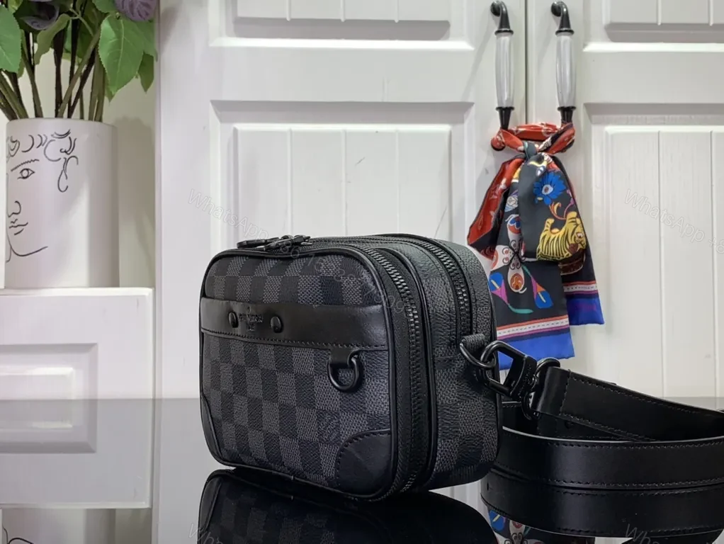 View 6 of Lux Damier Graphite Crossbody: Leather-Trim, All-Day Versatility