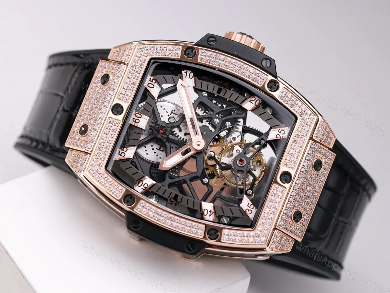 View 2 of Hublot Masterpiece 906 Rose Gold/Platinum Skeleton Tourbillon Watch with Black Leather Strap