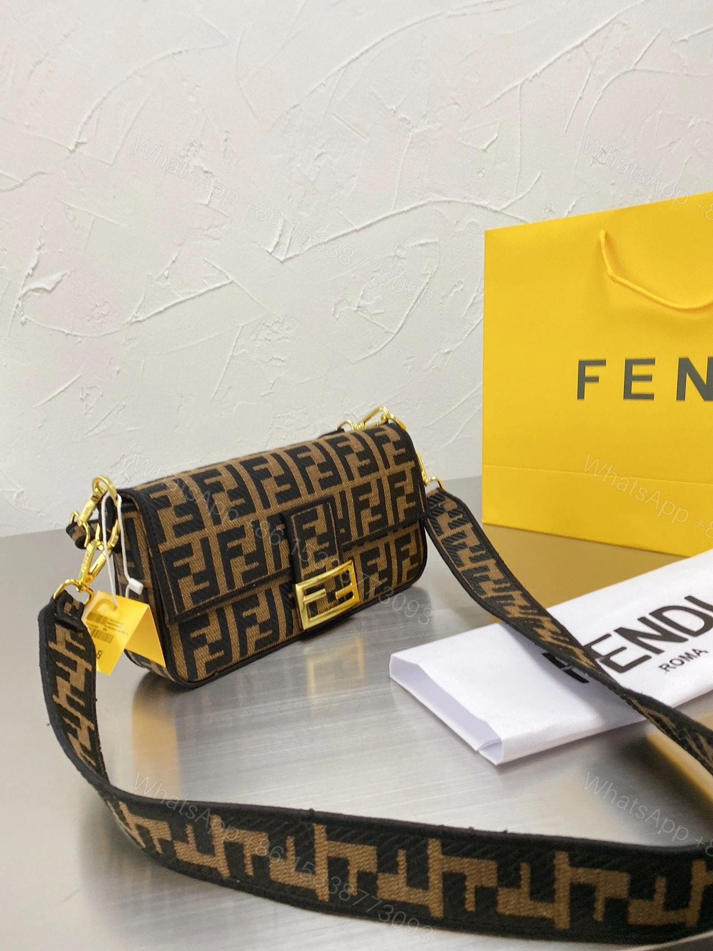 View 3 of Fendi Baguette Bag Aus Canvas In Braun