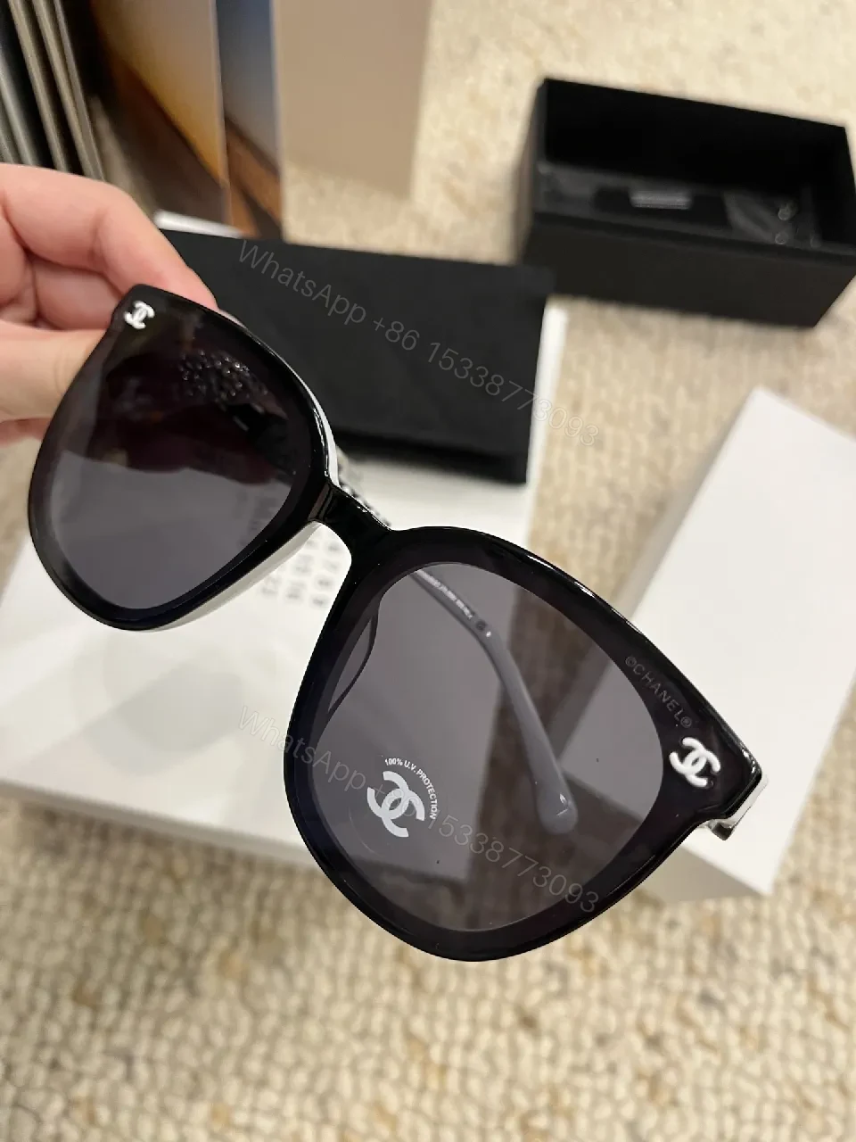 View 4 of Black Cat-Eye Sunglasses Set with Logo Details
