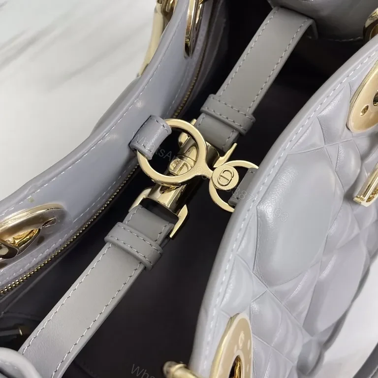 View 5 of Chic Grey Quilted Satchel: Gold-Dior Inspired Luxury Bag