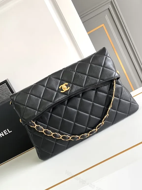 View 5 of Chic Quilted Black Shoulder Bag with Gold Chain Strap