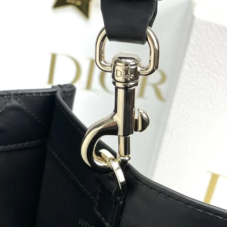 View 8 of Structured Black Quilted Handbag with Dior Charm
