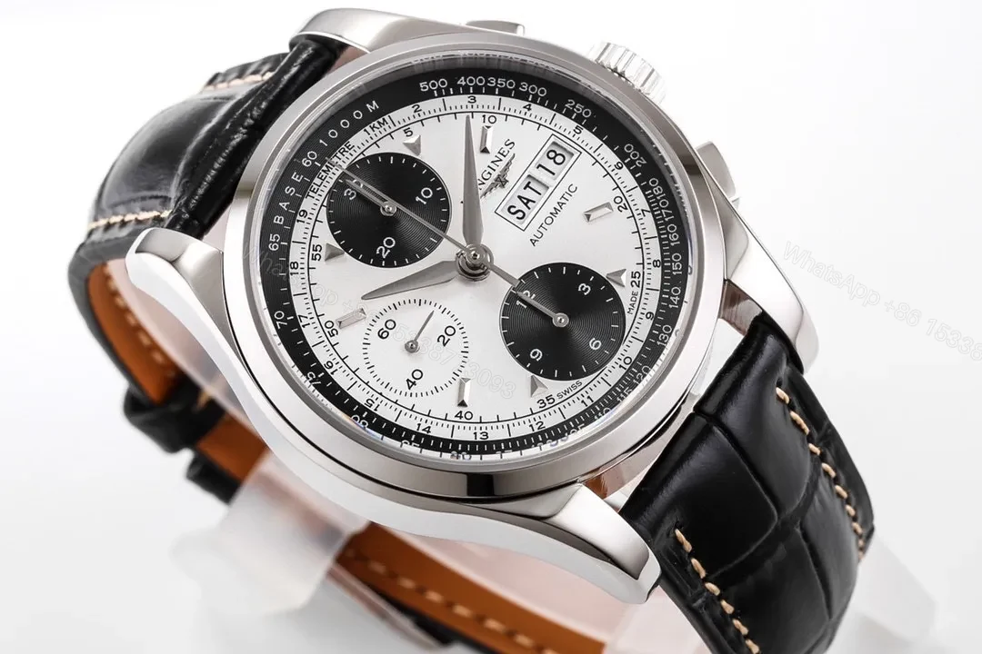 View 4 of Longines Classic Re Edition Men’s Watch Black and White Dial 40mm Stainless Steel Case Black Leather Strap Automatic 7750 Movement