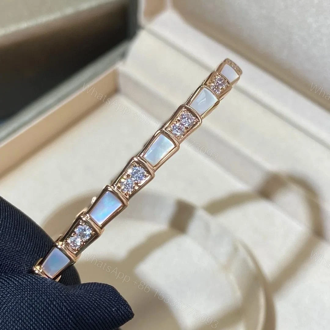 View 2 of Bvlgari 18K Rose Gold Serpenti Viper Mother of Pearl Diamond Bracelet