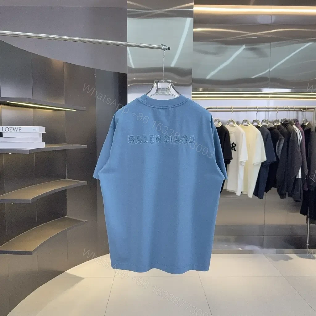 View 2 of Blue Cotton Relaxed Tee, Premium, Everyday Luxury Shirt