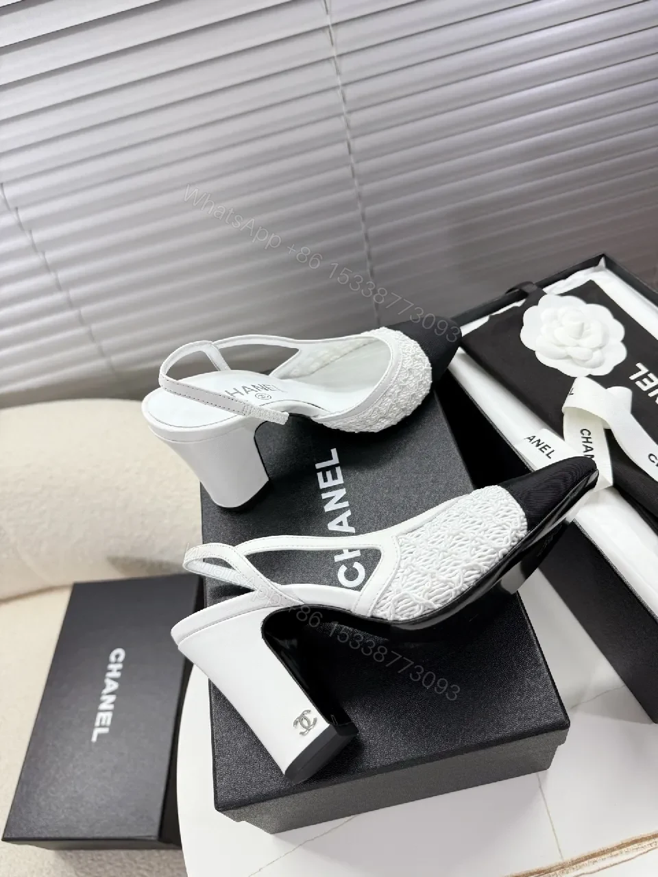 View 8 of Textured Slingback Pumps: Black-Toe, White Fabric, Luxe Comfort