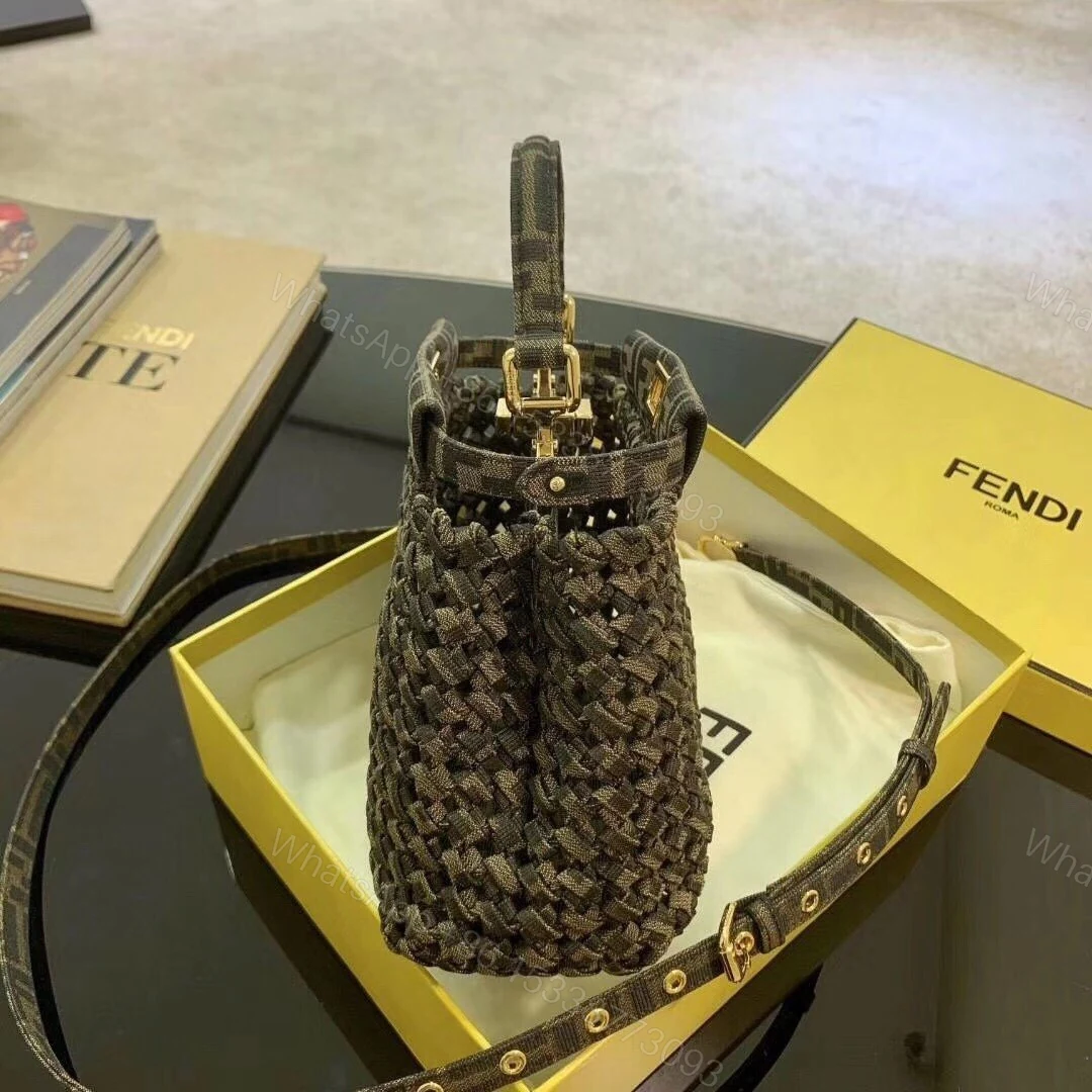 View 8 of Fendi Brown Jacquard Interlace Iconic Peekaboo Mini Bag