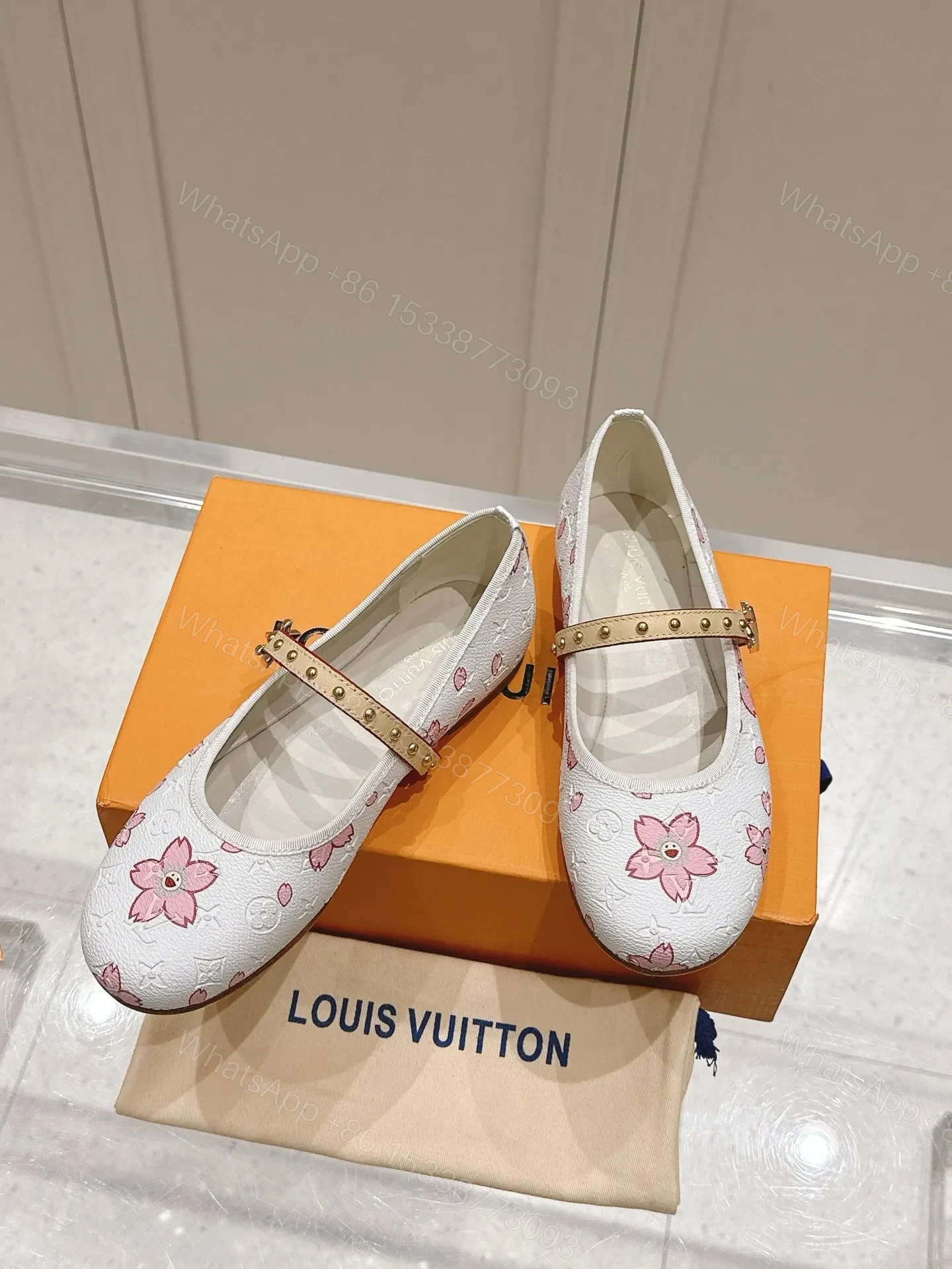 View 5 of LV Women White Leather Pink Floral Mary Janes