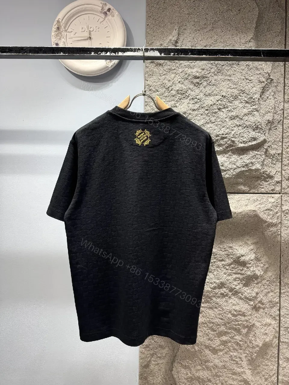 View 7 of Black Cotton Tee with Gold Logo Embroidery – Modern Luxury Casual