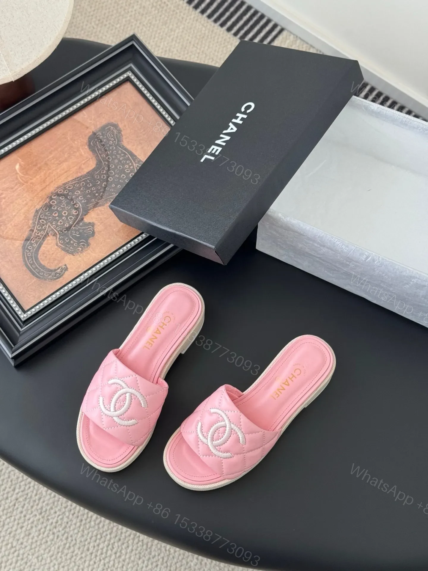 View 5 of Chanel Women Pink Quilted Leather Slides