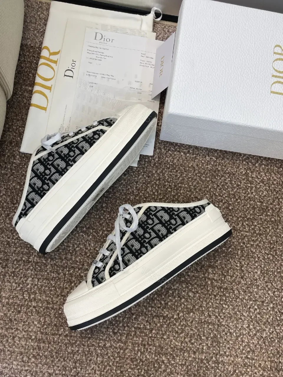 View 6 of Black & White Canvas Low-Top Sneakers, Christian Dior Style, Classic Feature