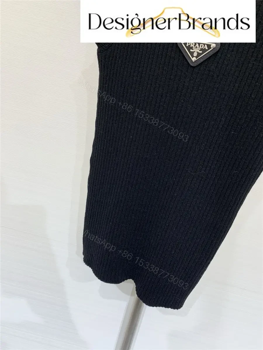 View 3 of Prada Black Ribbed Tank Top with Lace Trim
