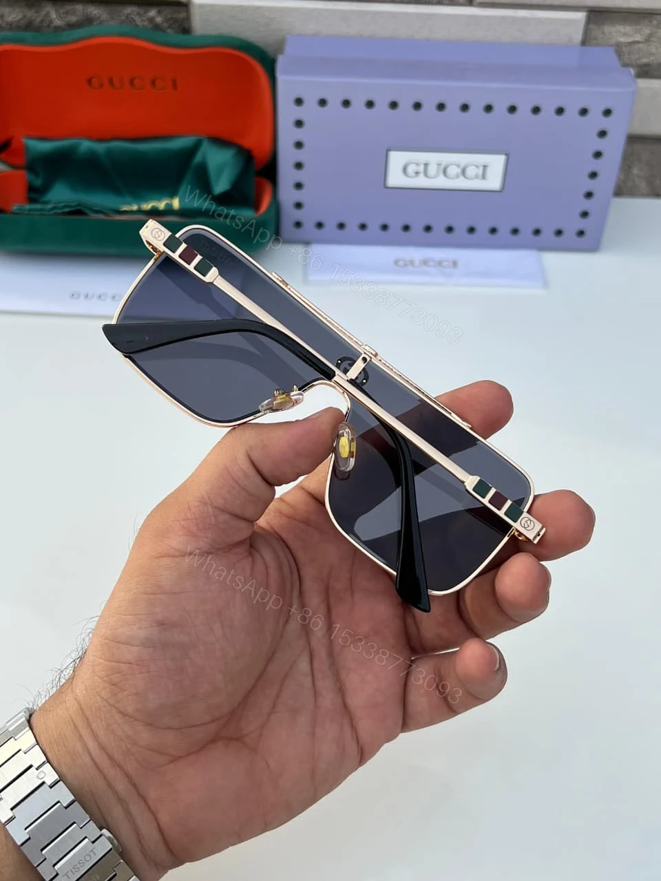 View 2 of Gucci Square Shield Gold-Black Sunglasses