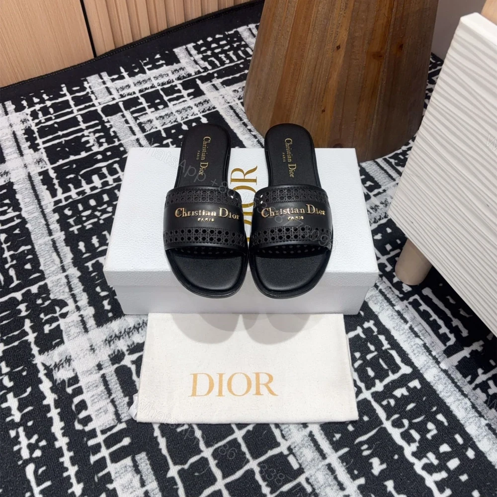 高仿Dior*D-Lane系列KCO155圓頭套腳一字拖鞋黑色免檢版 — view 1