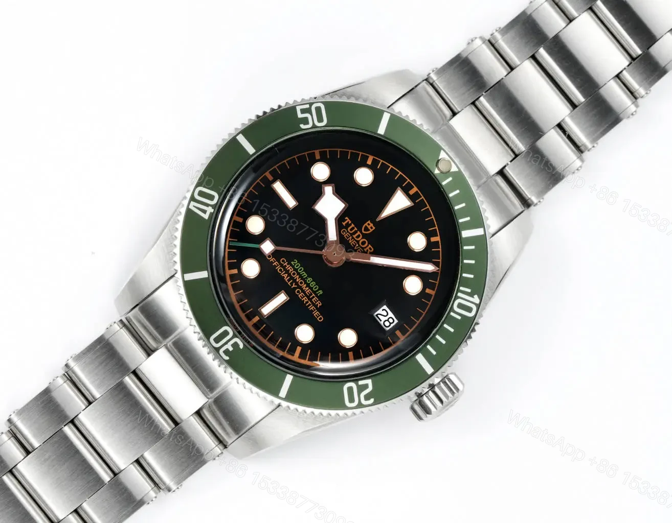 View 4 of Tudor R28 Biwan Green Bezel Black Dial Five-Link Bracelet Premium 41MM TUD-R28-GRN-STL-41