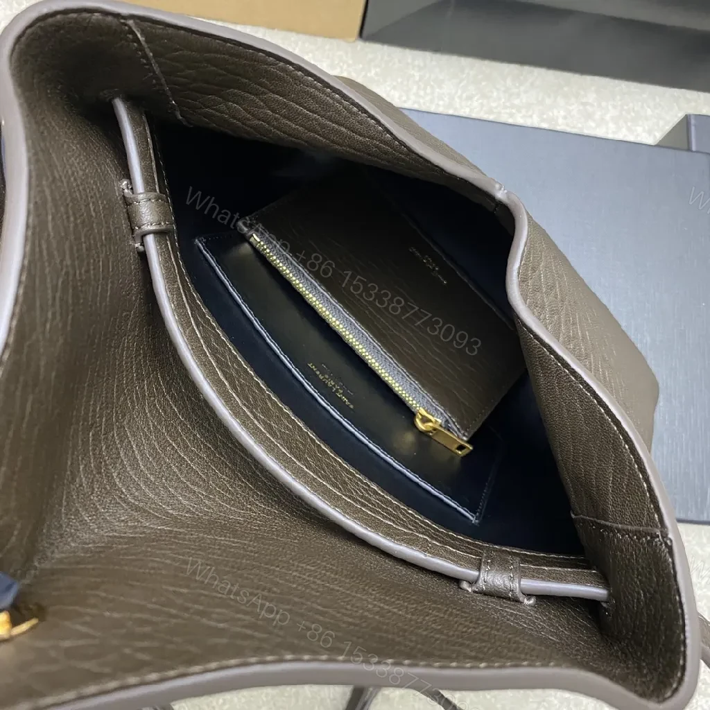 View 5 of Chic Brown Leather Shoulder Bag with Gold Logo, Structured Luxury