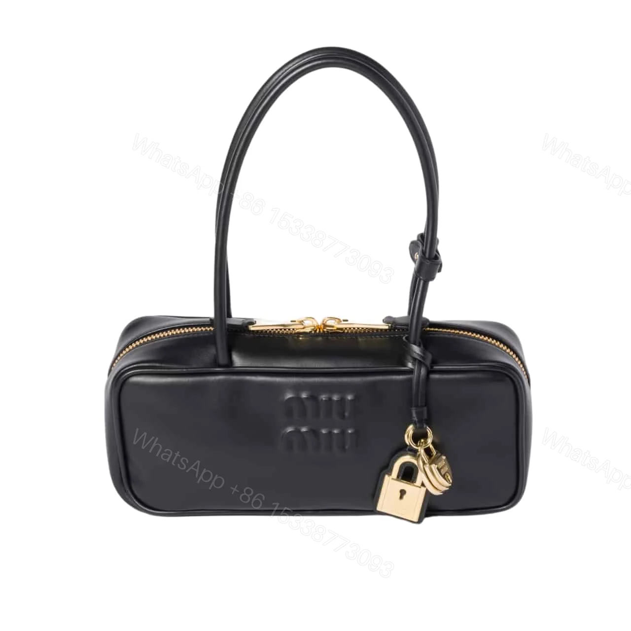 MIUMIU BEAU BAG SAND BLACK 28CM 5BB173 2CRW F0002 V OTM — view 1