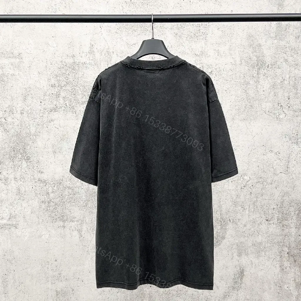 View 3 of Dark Charcoal/Black Oversized Graphic Tee with Yellow Balenciaga Logo