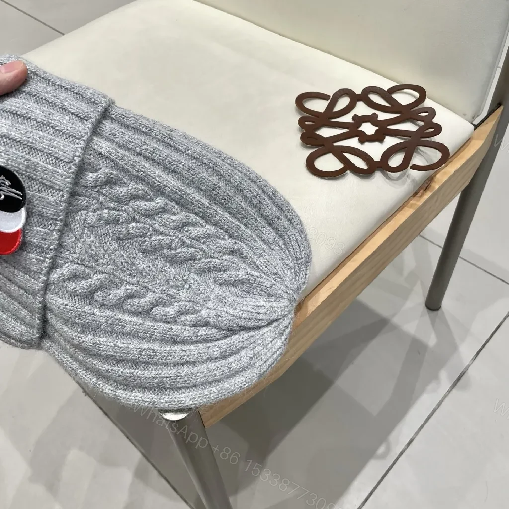 View 6 of Grey Cable Knit Beanie - Moncler-Style Logo Knit Cap